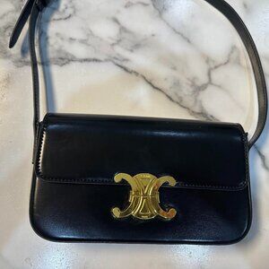 Arc de Triomphe Claude Shiny Black Leather Shoulder Bag  NEW